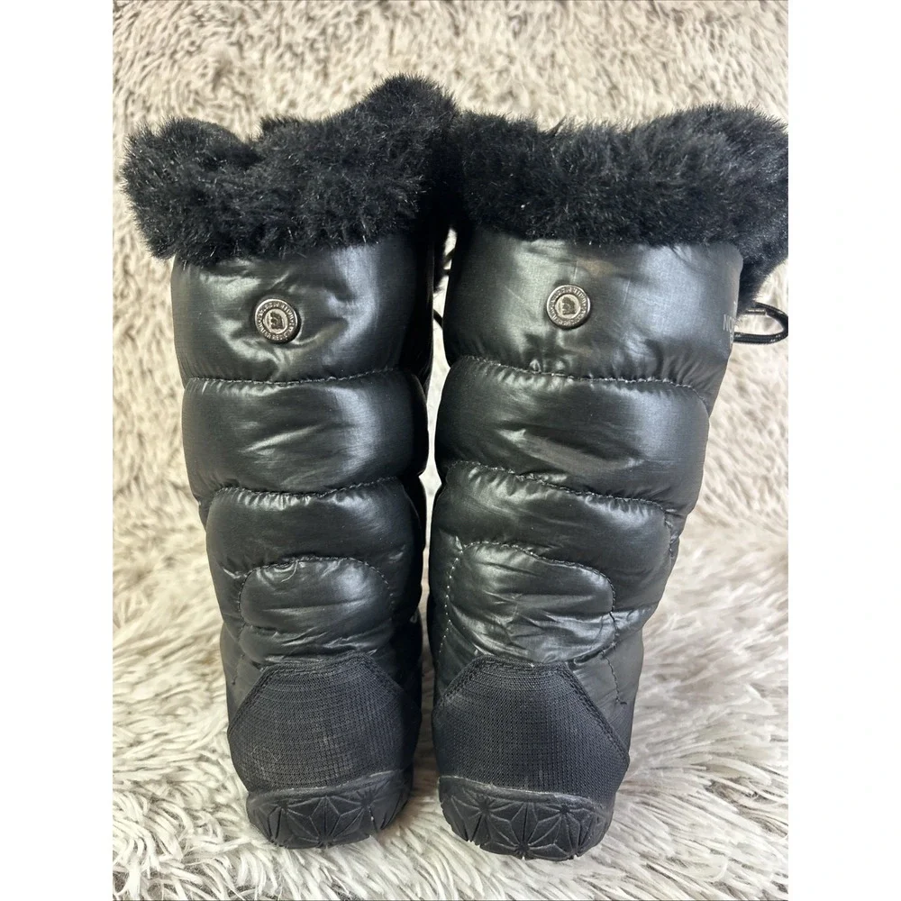 The North Face Sz 6 Nuptse Boots Black Goose Down Faux Fur Winter Snow Grip Puff